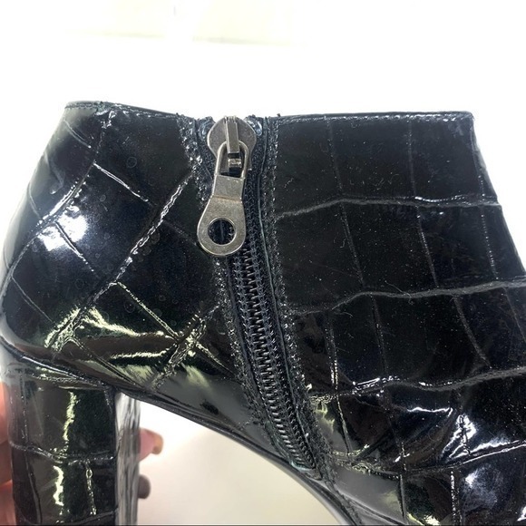 ANNA BIAGINI Patent Leather Reptile Print Chunky Heel Bootie - Picture 7 of 11
